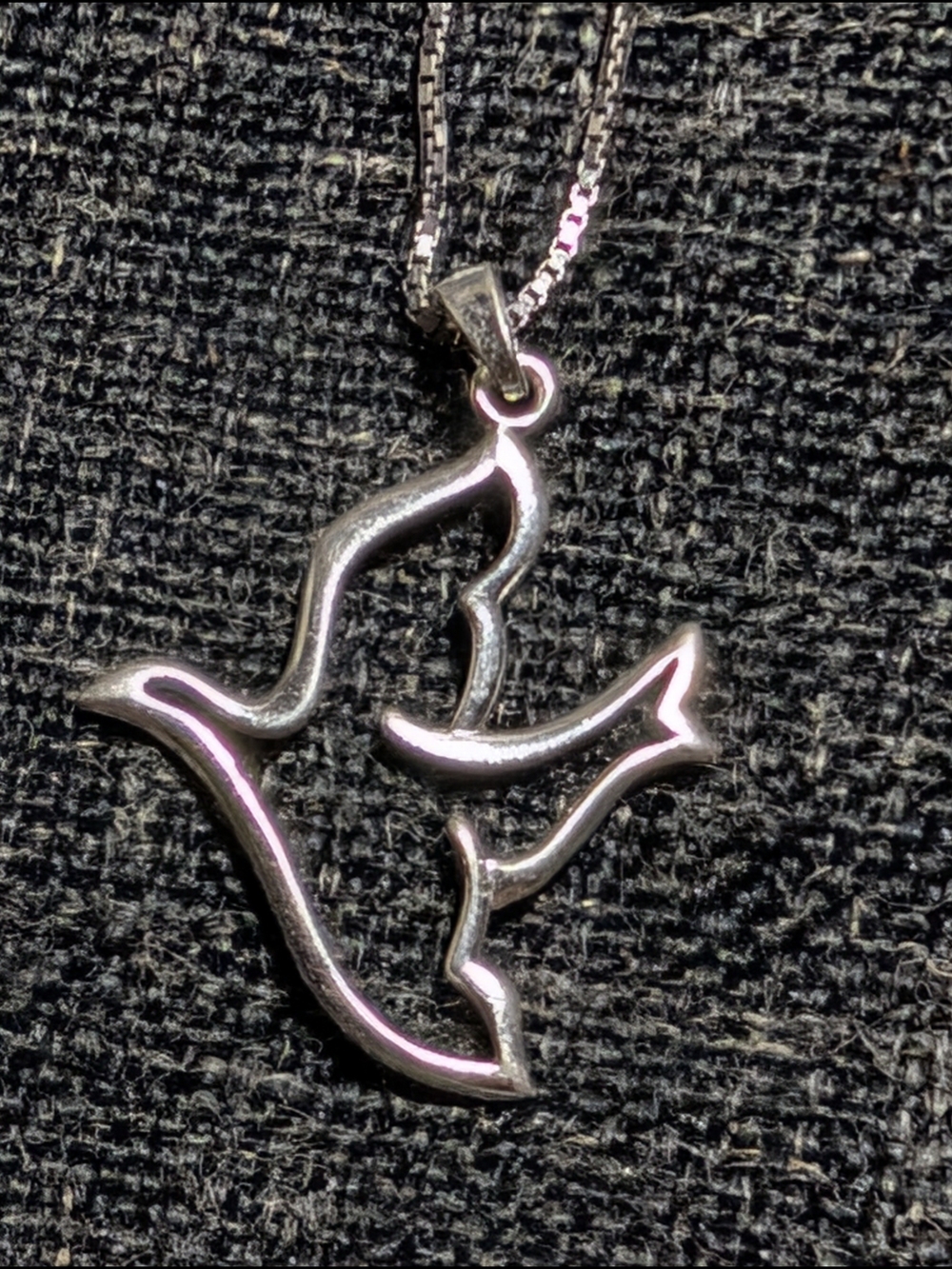 Sterling Silver Dove Outline Necklace - Silver Signed 925 HMK LIC Thailand
